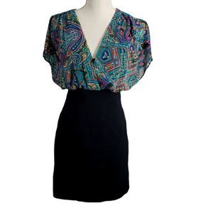 Nicole Miller Black Turquoise Bodycon Dress Size 6